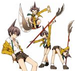  bad_id bad_pixiv_id belt black_hair character_sheet necktie polearm pose shaman_king shorts tao_ren weapon yellow_eyes zakki 