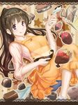  :d apron black_hair bowl chitanda_eru chocolate food fruit hyouka long_hair mugi_dango open_mouth ponytail purple_eyes smile solo spatula star strawberry tongue tongue_out 