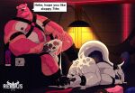 after_sex animal_dildo animal_sex_toy anthro anthro_on_anthro armband balls barbell_piercing bear beard big_balls big_dom_small_sub big_penis bodily_fluids body_hair butt chest_hair container cum cum_on_butt cum_on_ground cum_on_penis cup dialogue dildo dominant dominant_male dragon duo english_text equine_dildo erection facial_hair genital_fluids genitals hair harness hi_res horn humanoid_genitalia humanoid_penis lamp larger_male looking_at_viewer looking_pleasured lube_bottle male male/male mammal mature_male mug muscular muscular_male mythological_creature mythological_scalie mythology nipple_barbell nipple_piercing nipples open_mouth pecs penis piercing pink_hair reegus_(character) reegusthedrake rex_(furrybeefrex) scalie sex_swing sex_toy sitting size_difference smaller_male speech_bubble submissive submissive_male talking_to_viewer text