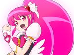  aino_megumi bakusai bow cure_lovely happinesscharge_precure! heart long_hair looking_at_viewer magical_girl open_mouth pink_bow pink_eyes pink_hair ponytail precure solo wide_ponytail 