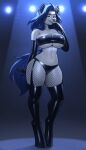 2025 absurd_res anthro armwear bandeau big_breasts black_armwear black_bandeau black_clothing black_elbow_gloves black_gloves black_hair black_handwear black_latex black_legwear black_panties black_thigh_boots black_thigh_highs black_topwear black_underwear blue_eyes blue_tail boots breasts cleavage clothed clothing elbow_gloves equid female fishnet_clothing fishnet_legwear footwear garter_straps gloves grey_body hair handwear hi_res hooves hybrid hyena latex latex_armwear latex_bandeau latex_boots latex_clothing latex_elbow_gloves latex_footwear latex_gloves latex_handwear latex_legwear latex_panties latex_thigh_boots latex_thigh_highs latex_topwear latex_underwear legwear mammal panties peschinka shoes solo spotlight tail thick_thighs thigh_boots thigh_highs topwear under_boob underwear wide_hips
