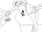 2024 5_fingers accessory anthro aquilops black_tie_(suit) bouquet bride_and_groom cavemanon_studios ceratopsian clothing dinosaur dress dromaeosaurid eyes_closed facial_horn feathered_dinosaur feathered_scalie feathered_tail feathers female fingers flower flower_bouquet flower_in_hair goodbye_volcano_high group hair hair_accessory head_spikes holding_arm horn interspecies jacket_ignites kissing long_tail male male/female monochrome nose_horn ornithischian plant prehistoric_species reed_(gvh) reptile rosa_(gvh) scalie short_hair snoot_game spiked_tail spikes spikes_(anatomy) suit tail theropod velociraptor watermark wedding_dress