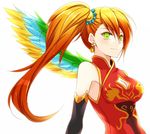  bare_shoulders china_dress chinese_clothes chisa cleavage_cutout dress green_eyes leilan_(p&amp;d) orange_hair puzzle_&amp;_dragons side_ponytail smile solo wings 