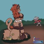 alisaie_leveilleur blush bulge butt clothed clothing elezen felid female final_fantasy final_fantasy_v final_fantasy_xiv final_fantasy_xiv:_a_realm_reborn hi_res hrothgar intersex krile_mayer_baldesion lalafell mammal paws sitting_on_another smug square_enix tagme taur trapknight wuk_lamat