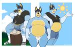 2025 anthro areola australian_cattle_dog bandit_heeler belly belly_overhang beverage big_belly big_bulge bluey_(series) bottomwear bulge canid canine canis cattledog clock clothed clothing cloud container cup day domestic_dog drinking eyebrows footfoxxy footwear fur grass herding_dog hi_res holding_beverage holding_container holding_cup holding_object jewelry knee_highs knee_socks legwear looking_at_viewer male mammal mature_anthro mature_male moobs narrowed_eyes navel necklace nipples open_mouth outside overweight overweight_anthro overweight_male pastoral_dog plant sandals shirt shoes shorts sitting socks solo standing steam sun tea tea_cup teeth thick_thighs tongue topless topless_anthro topless_male topwear tree_stump tuft underwear watch
