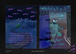 2025 abdominal_bulge angry anthro balls bodily_fluids building cheering crocodile crocodilian cum cum_trail dialogue dr_crocovile_(sharkinthepark) gate genital_fluids genitals grass hi_res house male max_(maxmulticroc) narration night nipples no_homo path penis plant purple_text reptile scalie sharkinthepark sitting sitting_on_ground text tree