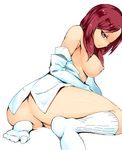  ass blush bottomless breasts kneehighs looking_at_viewer love_live! love_live!_school_idol_project medium_breasts nac000 naked_shirt nipples nishikino_maki no_shoes open_clothes open_shirt purple_eyes red_hair shirt short_hair sketch solo white_legwear 