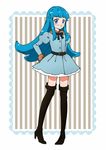  belt blue_eyes blue_hair blue_shirt blue_skirt blush boots eyelashes fashion happinesscharge_precure! happy high_heels kagami_chihiro long_hair looking_at_viewer precure ribbon shirayuki_hime shirt skirt smile solo standing thigh_boots thighhighs 