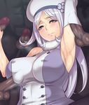  aila_jyrkiainen arm_up armpits blush breasts censored covered_nipples dress elbow_gloves gangbang gloves group_sex gundam gundam_build_fighters hairjob handjob hat highres large_breasts long_hair mosaic_censoring multiple_boys multiple_penises pantyhose penis penis_under_clothes purple_eyes sethxzoe silver_hair solo_focus sweat testicles veins veiny_penis 