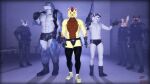 3d_(artwork) anthro armor artic_breeze_(sky_chaser) bulge canid canine canis clothed clothing costume digital_media_(artwork) fish footwear fur gear gloves group hair hair_over_eye hammerhead_(petruz) handwear hat headgear headwear hi_res lagomorph legwear leporid male mammal marine multicolored_body multicolored_fur muscular muscular_male partially_clothed rabbit rabbit_(petruz) shark shoes sky_chaser sky_chaser_(character) source_filmmaker_(artwork) stockings tattoo underwear weapon wolf wolf_(petruz)