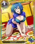  :d all_fours blue_hair breasts card_(medium) character_name chess_piece fishnet_pantyhose fishnets food green_hair hair_intakes high_school_dxd knight_(chess) large_breasts multicolored_hair non-web_source official_art on_table open_mouth pantyhose plate smile solo streaked_hair table trading_card xenovia_quarta 