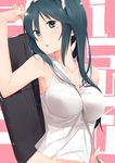  between_breasts black_hair blush breasts green_eyes highres isuzu_(kantai_collection) kantai_collection large_breasts long_hair looking_at_viewer pino_(birthdayparty) solo strap_cleavage 