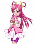  bike_shorts brooch cure_dream evalet flower gloves hair_flower hair_ornament hair_ribbon hair_rings jewelry long_hair magical_girl pink_eyes pink_flower pink_hair pink_rose precure purple_shorts ribbon rose shorts shorts_under_skirt skirt smile solo white_background yes!_precure_5 yes!_precure_5_gogo! yumehara_nozomi 