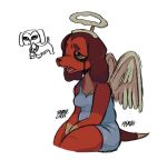 angel anthro canid canine canis clothing collar dachshund domestic_dog dress eyebrows feathered_wings feathers female feral gloves_(marking) green_eyes halo hasbro hi_res hunting_dog littlest_pet_shop littlest_pet_shop:_popular lps_675 makeup mammal markings mascara running_makeup running_mascara savannah_reed slightly_chubby snout solo stabberghost tail teeth wings