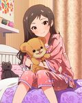  artist_request beamed_eighth_notes brown_eyes brown_hair eighth_note half_note idolmaster idolmaster_million_live! kitazawa_shiho long_hair musical_note musical_note_print official_art pajamas quarter_note stuffed_animal stuffed_cat stuffed_toy teddy_bear 