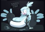 2024 5_fingers accessory anthro avian beak big_breasts bird black_background blue_body blue_feathers bra breaking breasts choker clothing colored dialogue doodledox english_description english_text eyewear fair_argument_(meme) feathers female fingerless_gloves fingers first_person_view furniture glasses gloves hair hair_accessory handwear huge_breasts jewelry looking_at_viewer meme necklace on_table onomatopoeia open_beak open_mouth question question_mark round_glasses shaded shirt simple_background solo sound_effects speech_bubble sports_bra table talking_to_viewer tank_top text tied_hair tight_clothing tight_topwear tongue topwear underwear verity_(doodledox) winged_arms wings
