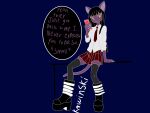 alternative_fashion ambiguous_gender anthro bangs boots bullying clothing domestic_cat electronics eliza_(kawinski) felid feline felis female footwear goth hairless hairless_cat hi_res humanoid kawinski mammal necktie phone platform_boots platform_footwear school_uniform shoes sitting size_shaming smug_face solo speech_bubble sphynx_(cat) uniform