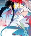  black_hair blood blue_eyes boots dress epaulettes galanyu impaled junketsu kill_la_kill kiryuuin_ragyou kiryuuin_satsuki long_hair mother_and_daughter multiple_girls spoilers sword thigh_boots thighhighs weapon 