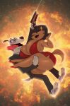 2025 anthro barefoot big_breasts bigdad black_clothing black_hair black_suit blue_eyes breasts brown_body brown_fur canid canine canis carrying_another carrying_partner cleavage clothed clothed_anthro clothed_female clothed_male clothing domestic_cat domestic_dog dress dudley_puppy duo feet felid feline felis female footwear fur grappling_hook hair high_heels huge_breasts male male/female mammal mrs._katswell nickelodeon open_mouth red_clothing red_dress red_footwear red_high_heels shoes suit t.u.f.f._puppy tail thick_thighs tongue tongue_out white_body white_fur