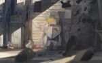  1girl black_shoes blonde_hair closed_umbrella dress full_body hat highres hugging_own_legs long_sleeves mob_cap purple_tabard sashimi_oniku shoes sketch socks solo squatting tabard touhou umbrella white_dress white_socks yakumo_yukari 
