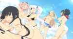  &gt;_&lt; 5girls arms_under_breasts ass asuka_(senran_kagura) beach bikini bikini_skirt black_bikini black_bow black_hair blonde_hair blue_bikini blue_hairband blue_sky blunt_bangs blush bow breasts brown_eyes brown_hair cleavage cloud floral_print game_cg grabbing_another&#039;s_breast groping hair_bow hair_censor hair_ribbon hairband hibari_(senran_kagura) highres ikaruga_(senran_kagura) katsuragi_(senran_kagura) large_breasts long_hair looking_at_another lying multiple_girls navel non-web_source official_art on_stomach open_mouth outdoors pink_hair ponytail red_eyes red_scarf ribbon scarf senran_kagura senran_kagura_estival_versus shuriken_hair_ornament sky sunlight sweatdrop swimsuit tears topless_female torn_clothes twintails white_bikini white_hair white_ribbon yaegashi_nan yagyu_(senran_kagura) 
