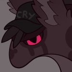 ambiguous_gender artist_name baseball_cap big_ears big_eyes black_hair black_sclera clothed clothed_ambiguous clothing countershading emionix english_text eye_markings facial_markings flat_colors fluffy_ears front_view fur grey_background hair hat head_markings headgear headshot_portrait headwear hi_res hoofbeast icon inner_ear_fluff jayk_(emx) lidded_eyes markings mottled mottled_body mouthless nonbinary_(lore) noseless omnibeast omnigon omnitope pink_eyes portrait pupils purple_body purple_countershading purple_fur purple_inner_ear purple_markings simple_background slit_pupils snout solo tapering_snout tear_(marking) text text_on_baseball_cap text_on_clothing text_on_hat text_on_headwear thick_neck three-quarter_view toony tuft