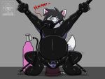 4_toes anal anal_penetration anthro balls bdsm belly belly_expansion belly_inflation biped bondage bound canid canine canis chastity_cage chastity_device clothing expansion feet forced fur gag gas_mask gas_mask_filter genitals hi_res inflation latex latex_clothing latex_skinsuit lock_bulge lock_symbol male mammal mask medical_instrument muzzle_gag oxygen_mask oxygen_tank penetration rubber_clothing scientific_instrument sex_toy sex_toy_insertion skinsuit solo straps tail tight_clothing toes wolf zurvdog