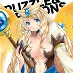  archangel_(p&amp;d) blonde_hair blue_eyes breasts copyright_name large_breasts long_hair navel puzzle_&amp;_dragons rei_(reins) smile solo staff white_background wings 