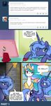  blue_eyes blue_hair comic dialog english_text equine female feral friendship_is_magic hair horn horse long_hair loopend mammal multi-colored_hair my_little_pony pink_eyes pony princess_celestia_(mlp) princess_luna_(mlp) smile text winged_unicorn wings young 