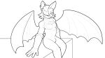 absurd_res anthro bat bulge chest_window clothing crossgender dahurgthedragon femboy ftm_crossgender hi_res line_art male mammal monochrome rouge_the_bat sega sitting smile solo sonic_the_hedgehog_(series) tight_clothing