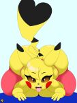 absurd_res anthro bea_za_warudo(genozawarudo) blonde_hair bottomwear breast_on_floor butt clothing exposed_butt female g-string generation_1_pokemon hair hi_res looking_at_viewer markings nintendo nr_ac pants pikachu pink_clothing pokemon pokemon_(species) solo striped_markings striped_tail stripes sweatpants tail tail_markings tongue tongue_out underwear yellow_body