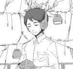  akataripushi cable expressionless greyscale headphones looking_away male_focus monitor monochrome naoto_(akataripushi) shirt sketch solo tsukushi_(toxicdoll) 