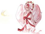  1boy 8042_new absurdres angel angel_wings antenna_hair armored_boots boots colored_skin cookie_run cookie_run:_kingdom cupid curly_eyebrows halo highres humanization layered_clothes leotard looking_at_viewer pavlova_cookie pink_skin red_eyes white_eyeshadow wings 