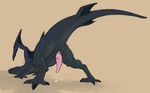  aroused crouching cum dinosaur dragon draptor hybrid invalid_tag male messy penis precum pyxaron raptor scalie stripes tapering_penis 