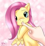  blackcathome blue_eyes blush cub disembodied_hand equine female feral finger fluttershy_(mlp) friendship_is_magic fur hair horse long_hair mammal my_little_pony pegasus pink_hair pony wings yellow_fur young 