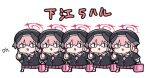  &lt;|&gt;_&lt;|&gt; 5girls :d bag beret black_hat black_shirt black_wings blue_archive clone commentary feathered_wings hat head_wings koharu_(blue_archive) long_hair long_sleeves multiple_girls nyaru_(nyaru_4126) paper_bag pink_hair pleated_skirt purple_skirt sailor_collar school_uniform serafuku shirt simple_background skirt smile socks standing thumbs_up translated twintails white_background white_sailor_collar white_socks wings 