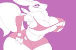  anthro areola big_breasts big_nipples bra breasts canine chest_tuft claws clothed clothing digimon facial_markings female fingerless_gloves fox fur gloves happy holding_breasts huge_breasts looking_at_viewer mammal mane markings navel nipples plain_background renamon shorts side_view skimpy_clothing smile strikeanywhere thick_thighs tuft underwear voluptuous wide_hips 