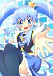 blue_eyes blue_hair blue_legwear blue_skirt blush crown cure_princess earrings eyelashes happinesscharge_precure! happy jewelry long_hair looking_at_viewer magical_girl mimimichi open_mouth precure shirayuki_hime shirt skirt smile solo thighhighs thighs twintails wrist_cuffs zettai_ryouiki 