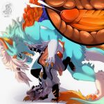 4_horns ahegao anal anal_penetration animal_genitalia anthro anthro_on_anthro blue_body blue_wings bodily_fluids butt claws cum cum_inside digitigrade digitigrade_heels digitigrade_paws doggystyle dragon duo ejaculation european_mythology fluffy from_behind_position from_the_back fucked_silly fur furred_dragon furred_scalie genital_fluids genitals grey_body hi_res horn knot knotted_penis looking_pleasured lustful_gaze male male/male multi_horn muscular mythological_creature mythological_scalie mythology omez open_mouth orange_body orange_tongue orange_wings paws penetration penile_spines penis ridged_penis scalie sex sheath spread_legs spreading standing standing_doggystyle standing_sex tail tongue tongue_out western_dragon white_body wings