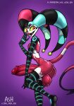 balls big_balls big_penis bodypaint butt clothing cybernetic_arm cybernetic_leg cybernetic_limb demon demon_humanoid erection face_paint femboy fizzarolli_(helluva_boss) fool&#039;s_hat genitals ghastlygh half-closed_eyes hat hat_only headgear headgear_only headwear headwear_only helluva_boss hi_res huge_balls huge_penis humanoid humanoid_genitalia humanoid_penis male mostly_nude multicolored_body multicolored_skin narrowed_eyes open_mouth open_smile penis purple_background red_body red_skin sharp_teeth simple_background smile solo spade_tail tail teeth two_tone_body two_tone_skin white_body white_skin yellow_sclera