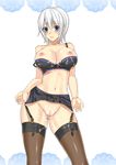  blue_eyes blush bra bra_pull breasts censored cum cum_in_pussy cum_on_body cum_on_breasts cum_on_lower_body cum_on_upper_body fairy_tail garter_belt large_breasts lisanna_strauss looking_at_viewer navel nipples no_panties pussy short_hair silver_hair simple_background solo thighhighs underwear xsorax812 