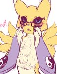  canine chest_tuft digimon eyewear fox fur glasses looking_at_viewer mammal renamon solo text tuft 