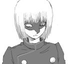  aya_(hallucigenia) expressionless greyscale hallucigenia_(game) looking_away mask monochrome simple_background sketch solo tsukushi_(toxicdoll) 