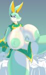 absurd_res anthro areola asian_clothing backle_(artist) big_areola big_breasts blue_eyes breast_grab breast_out breasts clothing female generation_5_pokemon hand_on_breast hi_res huge_breasts huge_thighs humanoid june_greenfield nintendo non-mammal_breasts pokemon pokemon_(species) presenting presenting_breasts reptile scalie serperior snake solo thick_thighs wide_hips