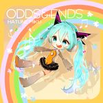  aqua_eyes aqua_hair boots character_name chibi copyright_name hatsune_miku long_hair mami_(sweetcandy) odds_&amp;_ends_(vocaloid) open_mouth outstretched_arms rainbow skirt solo spread_arms thigh_boots thighhighs twintails very_long_hair vocaloid 