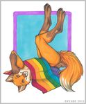  anyare canine fox legs_up lying male mammal on_back rainbow solo towel 