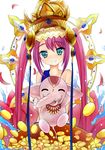  ^_^ arm_up bad_id bad_pixiv_id bare_shoulders closed_eyes elephant flower ginhaha grin hat highres lakshmi_(p&amp;d) long_hair lotus pink_hair puzzle_&amp;_dragons smile solo twintails 