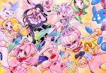  alcremie alcremie_(strawberry_sweet) alolan_ninetales artist_name azumarill bede_(pokemon) black_hair blonde_hair blue_skin bob_cut closed_eyes colored_skin gardevoir gloves green_hair hair_ornament hair_over_one_eye holding holding_staff katathumuri lacey_(pokemon) mina_(pokemon) opal_(pokemon) ortega_(pokemon) pants pink_hair pink_pants pokemon pokemon_(creature) pokemon_sm pokemon_sv pokemon_swsh pokemon_xy primarina red_gloves sleeves_past_fingers sleeves_past_wrists smile spritzee staff valerie_(pokemon) 