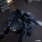 2025 3d_(artwork) anthro anthrofied big_butt black_body black_scales bracelet butt digital_media_(artwork) dragon dreamworks english_description european_mythology fury_(httyd) hi_res high-angle_view how_to_train_your_dragon jewelry male mouth_closed mythological_creature mythological_scalie mythology night_fury overweight overweight_anthro overweight_male scales scalie solo spiked_bracelet spikes tail thick_thighs toothless western_dragon z_hado
