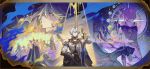  absurdres aglaea_(honkai:_star_rail) anaxa_(honkai:_star_rail) baishun bare_shoulders blue_eyes castorice_(honkai:_star_rail) chrysos_heirs_(honkai:_star_rail) cipher_(honkai:_star_rail) coat cyrene_(honkai:_star_rail) gradient_hair hair_ornament hat highres holding holding_sword holding_weapon honkai:_star_rail honkai_(series) hyacine_(honkai:_star_rail) multicolored_hair mydei_(honkai:_star_rail) phainon_(honkai:_star_rail) pink_hair purple_coat red_hair red_hat short_hair side_cape single_bare_shoulder sword trianne_(honkai:_star_rail) tribbie_(honkai:_star_rail) trinnon_(honkai:_star_rail) twintails weapon 